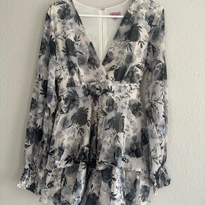 Miami Black and Gray Floral Wrap Blouse